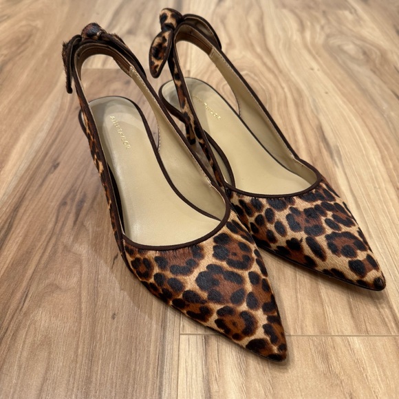 Ann Taylor Shoes - Ann Taylor Tanja Leopard Print Heels Haircalf Slingbacks, Size 6.5